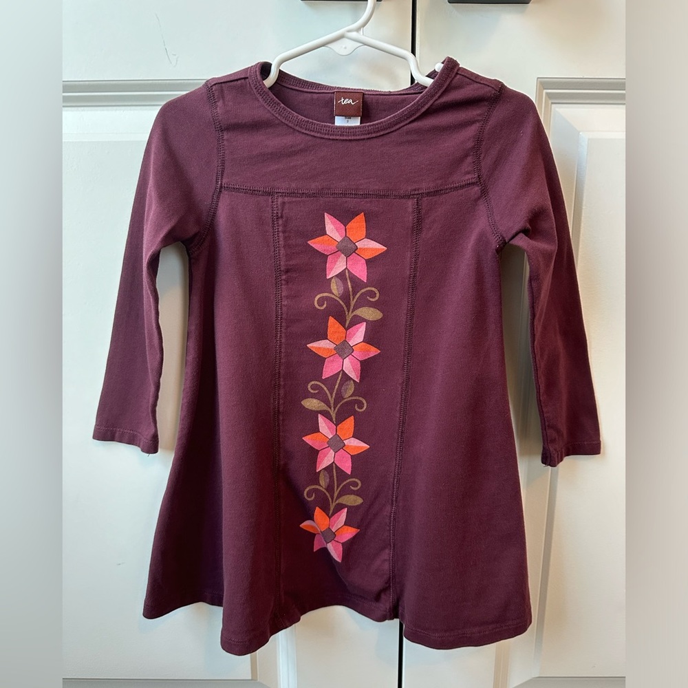 Tea Collection Burgundy and Floral Swing Dress (Size 2T)